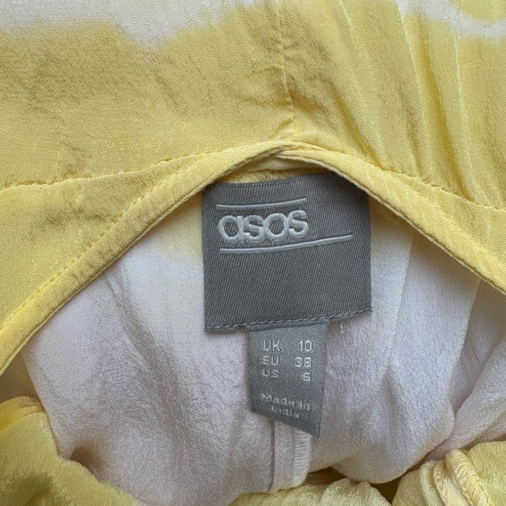 ASOS Yellow and White Spaghetti Strap Beach Coverup Dresw - Picture 3 of 6